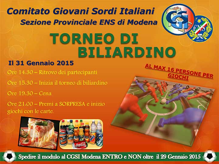 MANIFESTO TORNEO DI BILIARDINO E CENA